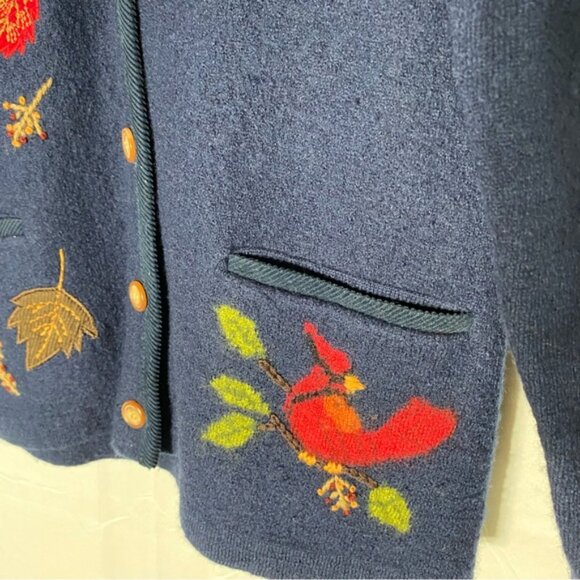 Vintage Tabi Pure New Wool Navy Blue Button Up Cardigan With Birds XL - Picture 9 of 16